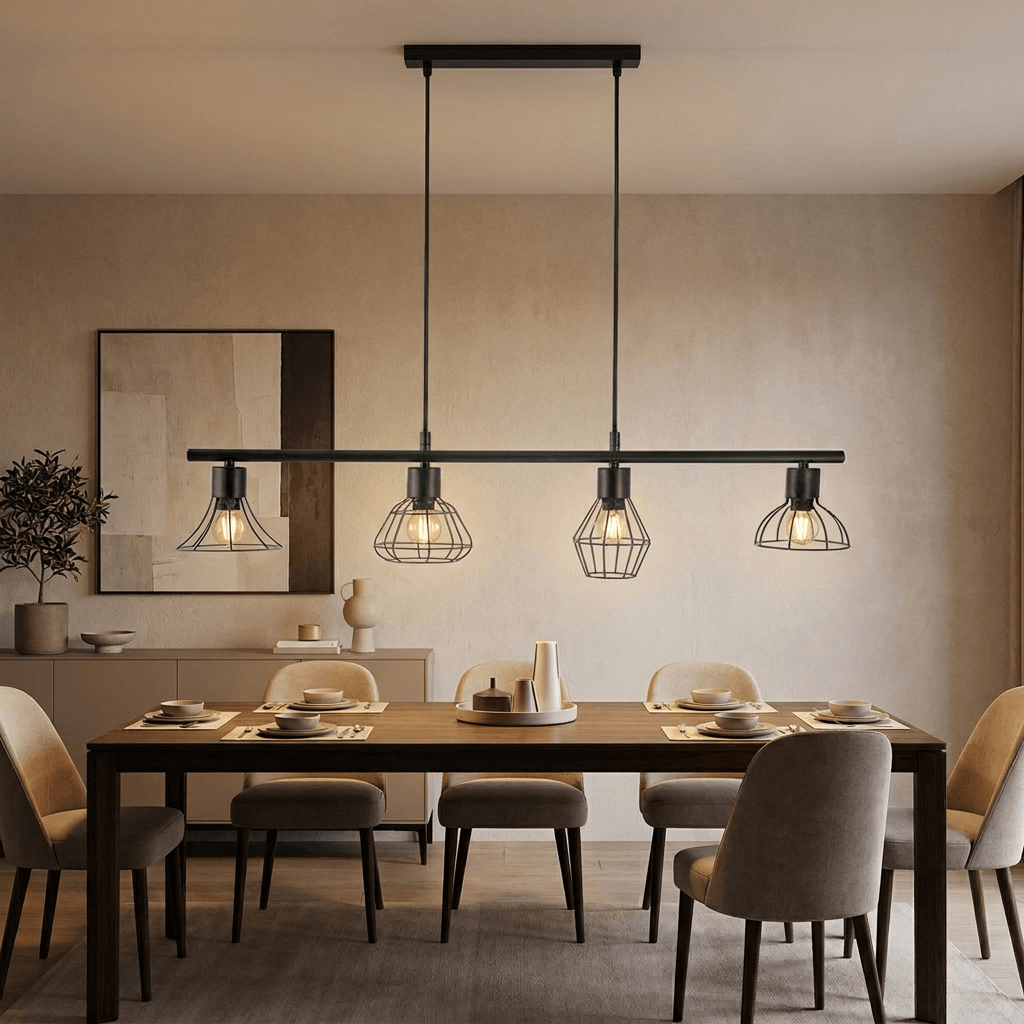 Nino Germany Industrial Pendant Light – 4-Lamp Vintage Metal Chandelier